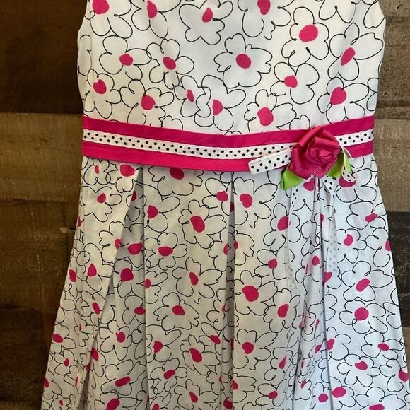 Dollie & Me Girls Dress Button Back Tie Sash White Pink Black Floral Children 6X - Picture 7 of 10